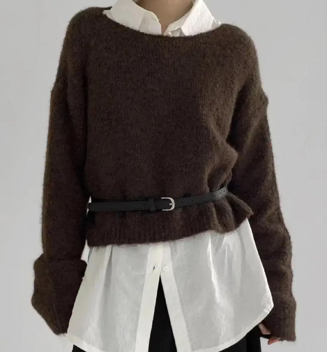 Manique Imarble Wool Boatneck Long Sleeve Knit Brown