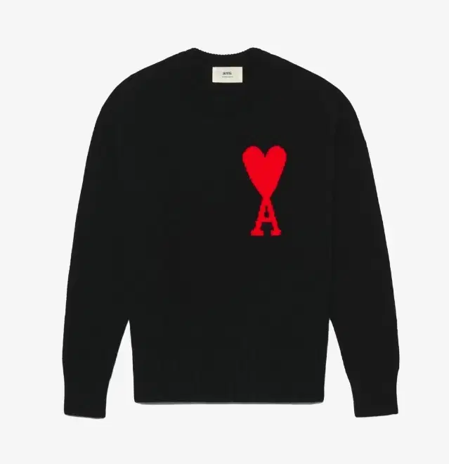 [L] Army Big Heart Logo Oversized Intarsia Sweater Black Red