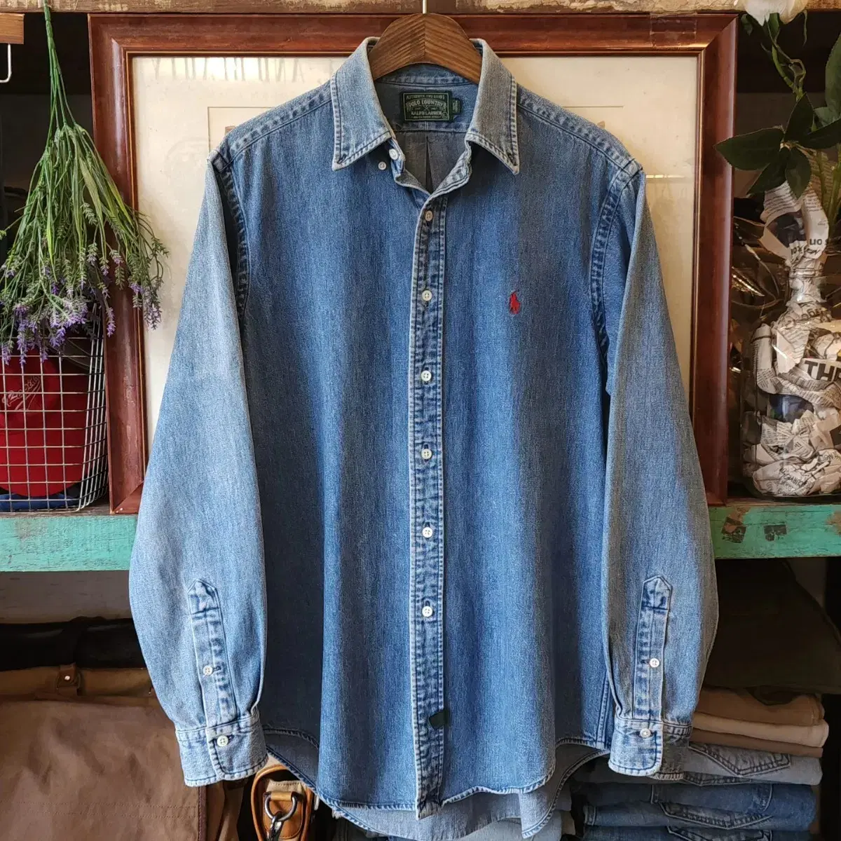 90s Polo Country Embroidered Denim Shirt L