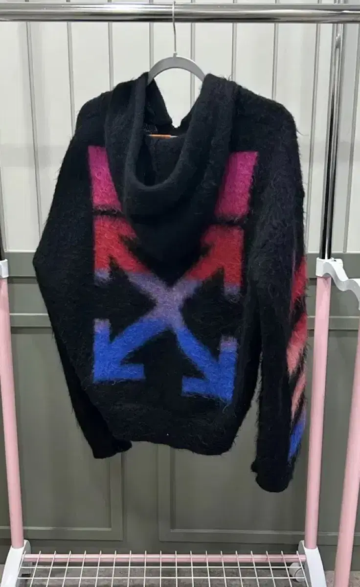 Off-white mohair hooded zip-up