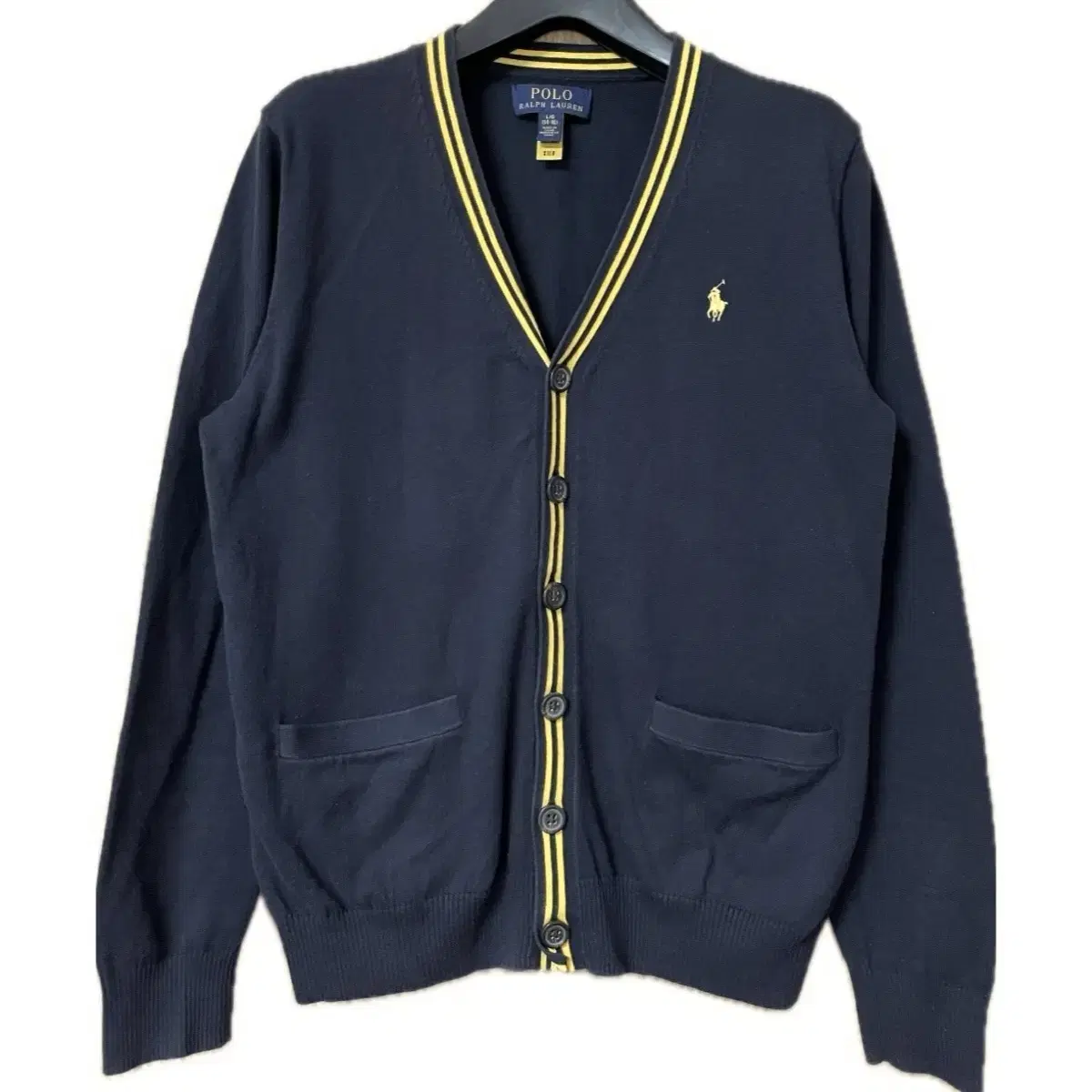 Kids L 14-16 Polo Knit Ralph Lauren Cotton Cotton Cardigan Navy Button