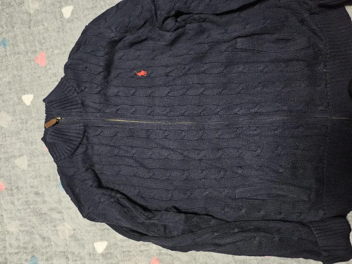 Polo Full Zip Up Quilted Knit Navy L