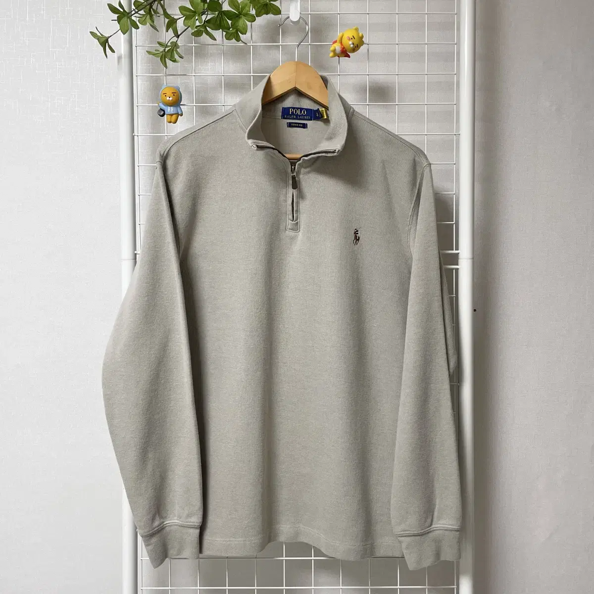 Polo Half Zip Up Knit Oatmeal Beige WK-0022