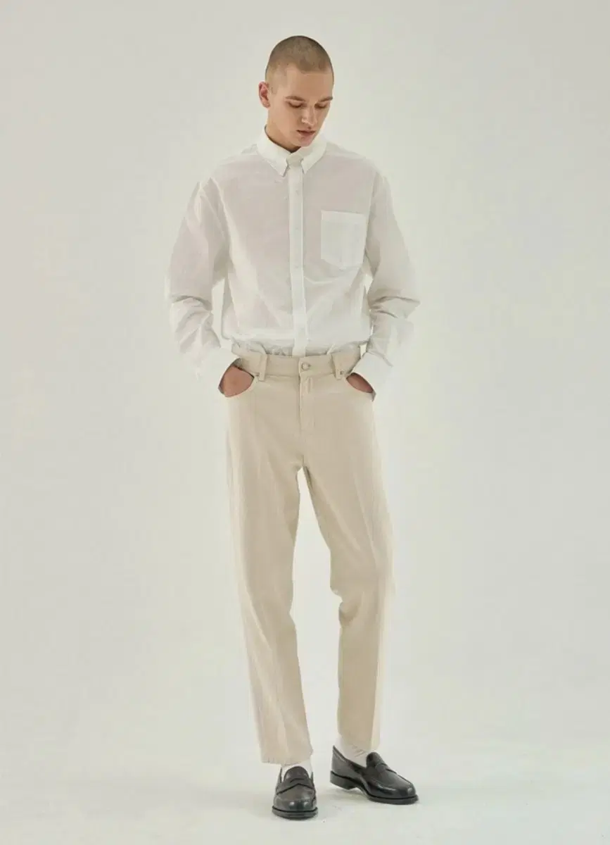 Skota cream denim straight leg pants