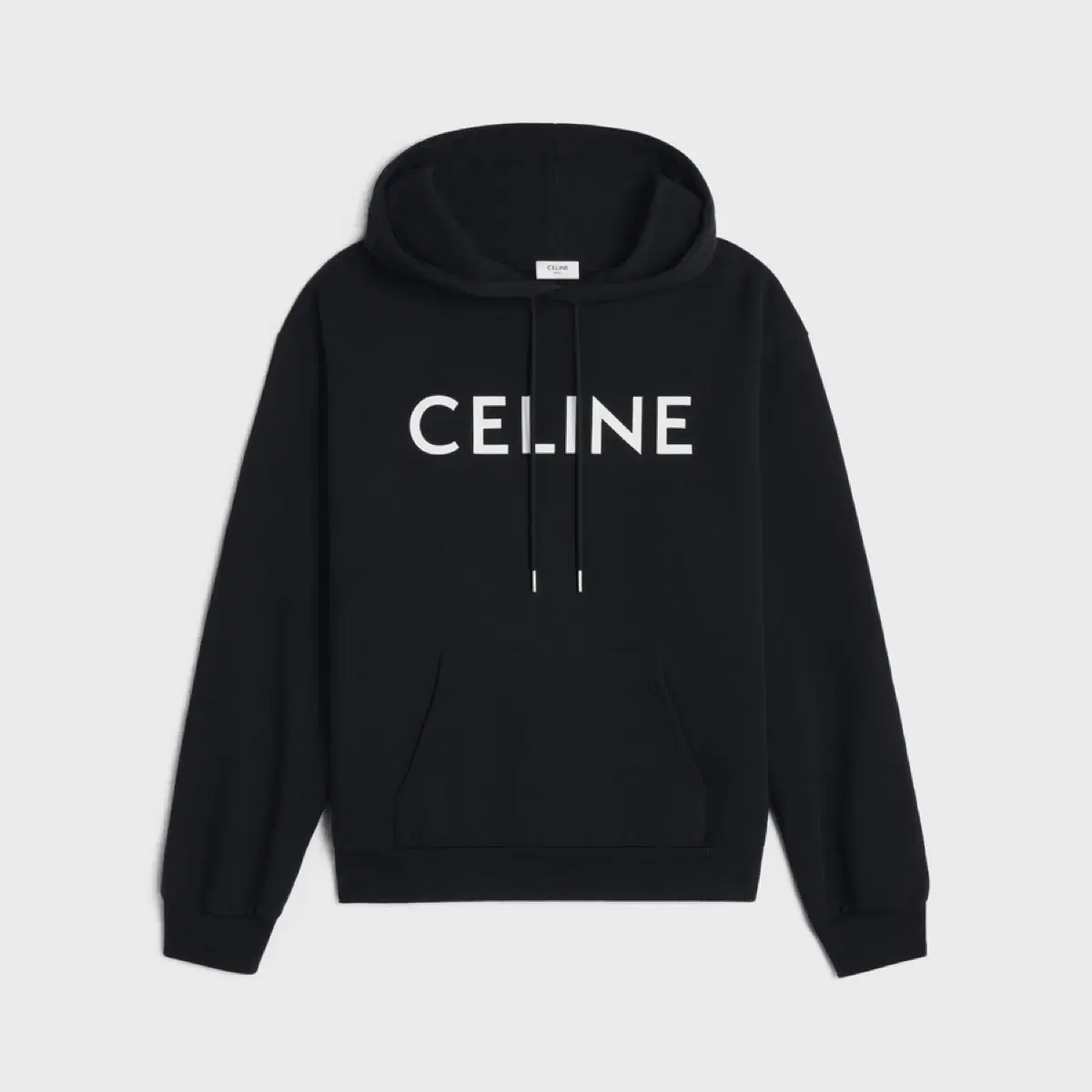 (Xs) Seline Loose Cotton Fleece Logo Hoodie Black