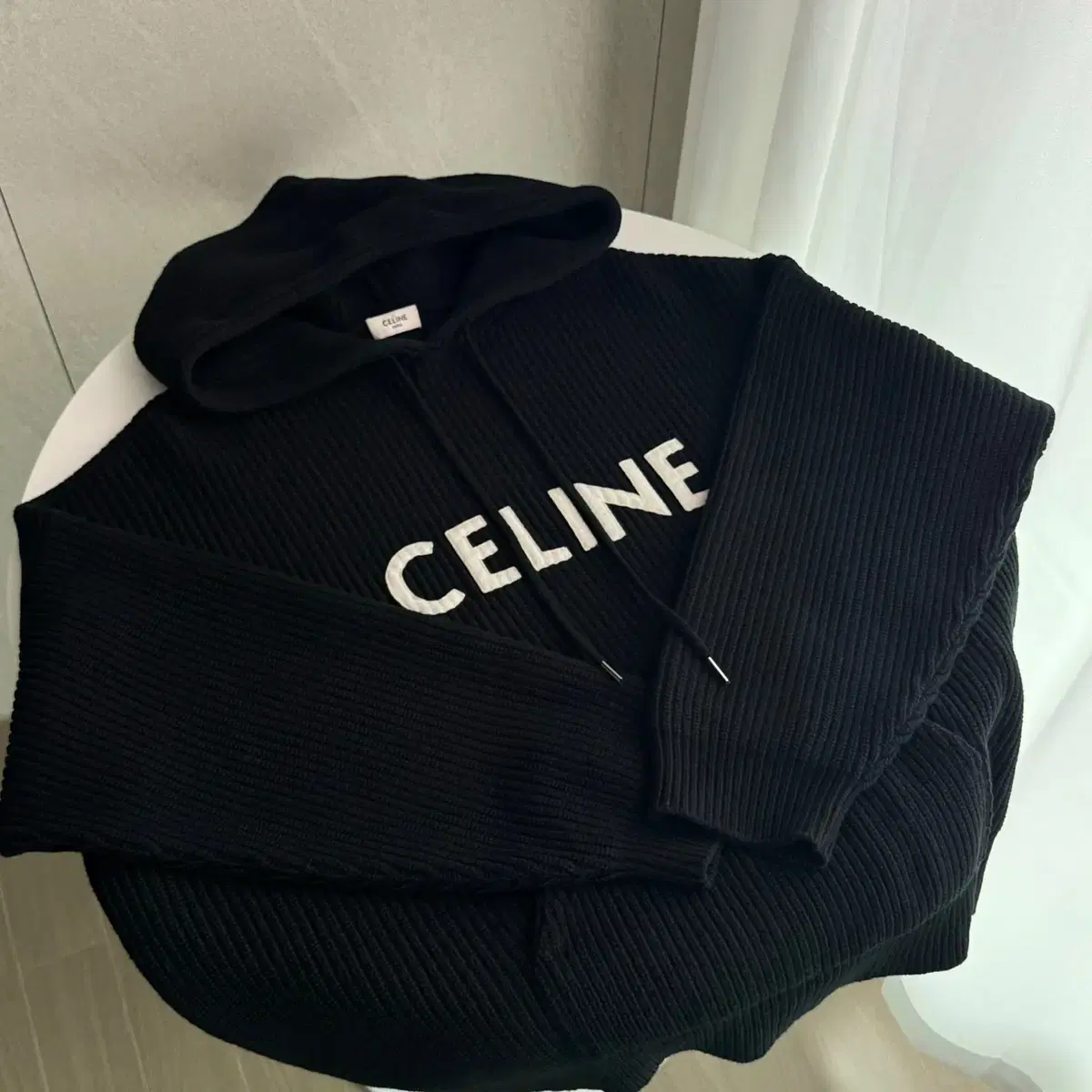 {Size M} Seline Ribbed Wool Overknit Hoodie