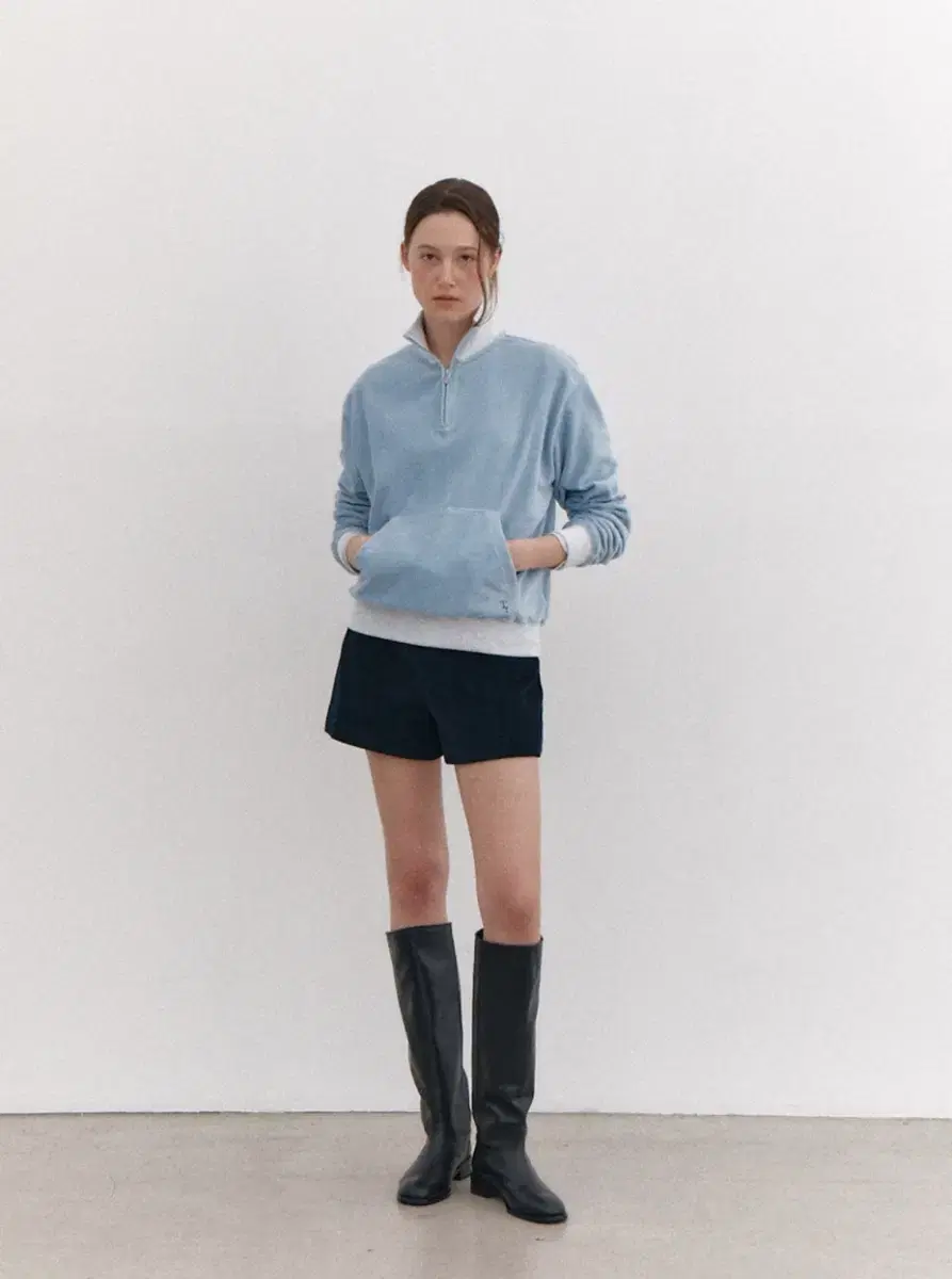 타낫  t/t Velour half zip-up top