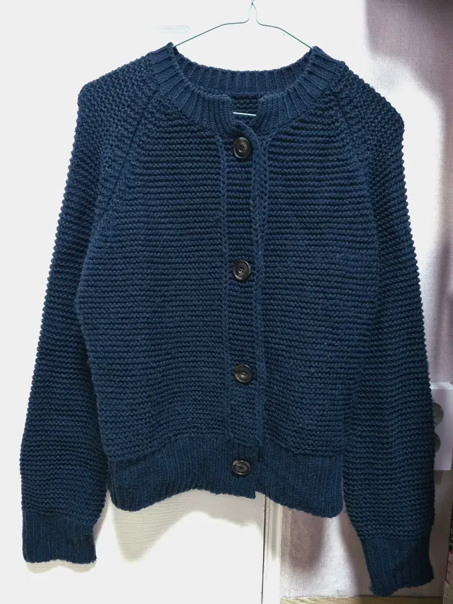 Vintage Knitted Marled Button Cardigan Bloo Green Turquoise Round Neck Woven Shibori