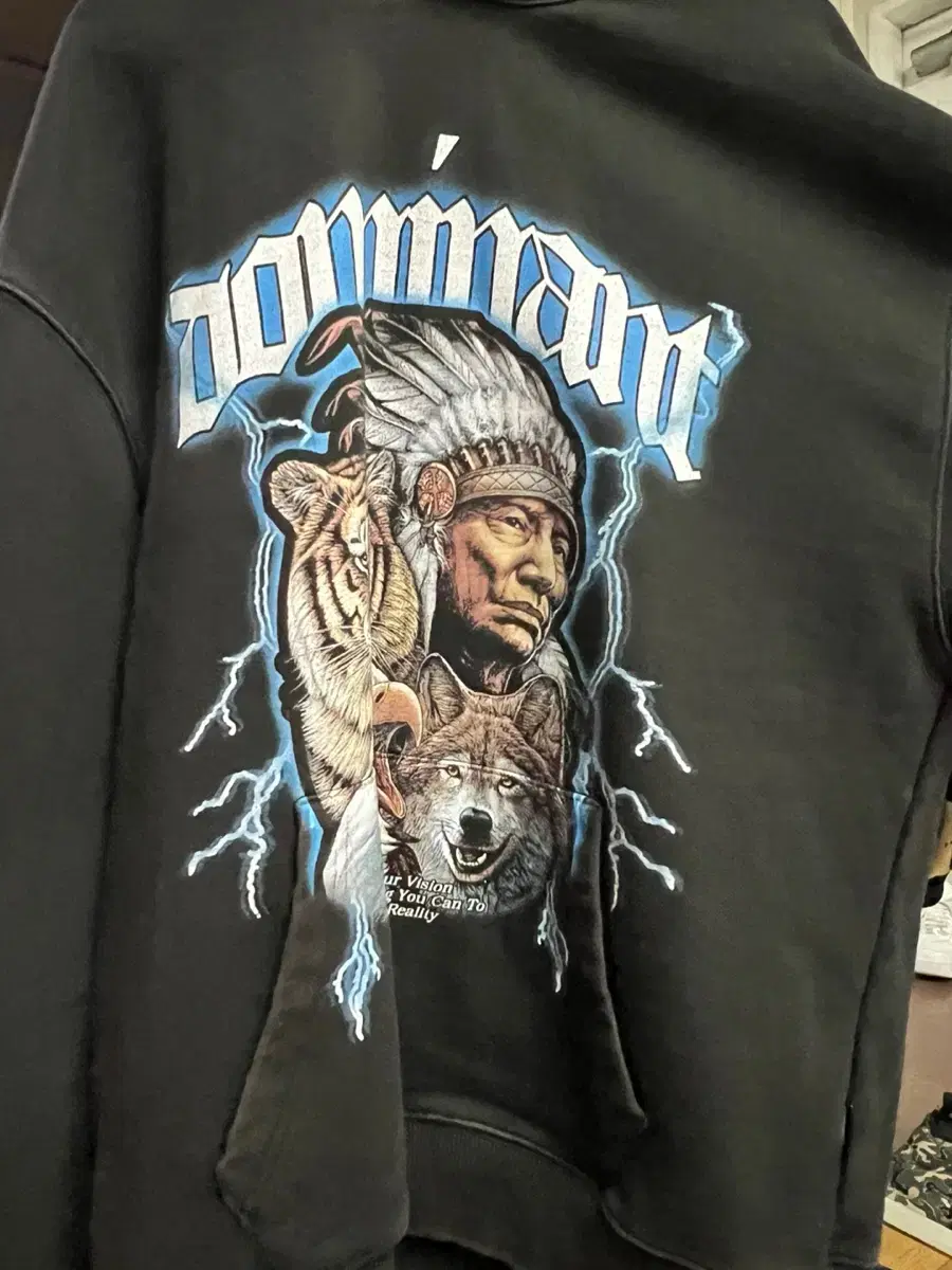 [L]Dominant Vision Wash Indian Print Hoodie Black