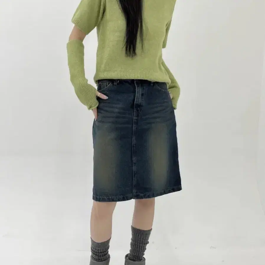 무드무디 midi denim washing skirt