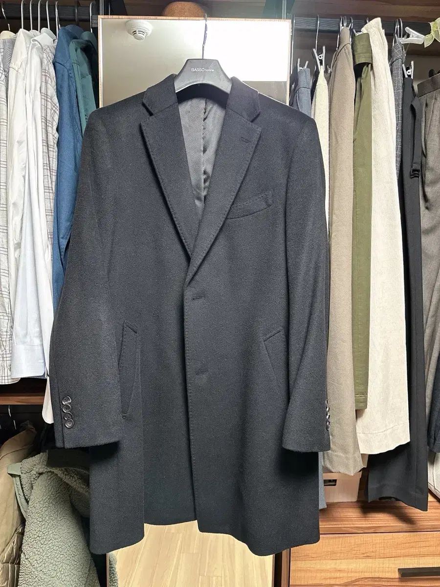 Basso Homme Black 100% cashmere coat