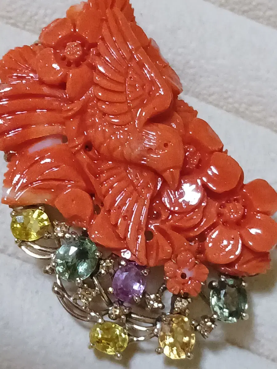 14K Japanese Natural Akasan Coral Tenjangsaeng Norigae Bracelet