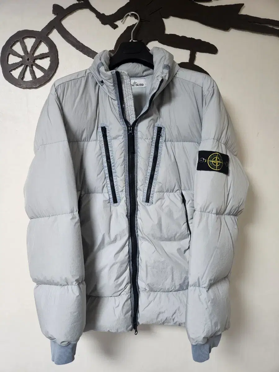 [XL]21FW Stone Island Domestic version Crinkle Labs non-hooded puffer light gray