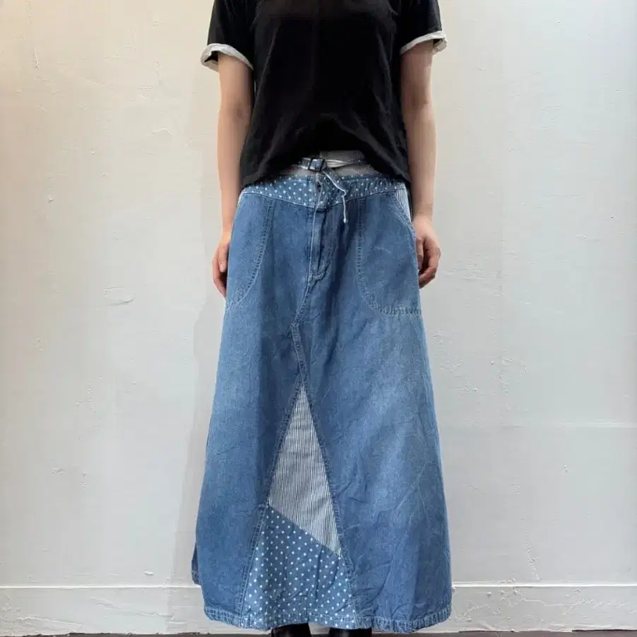 denim dot long skirt