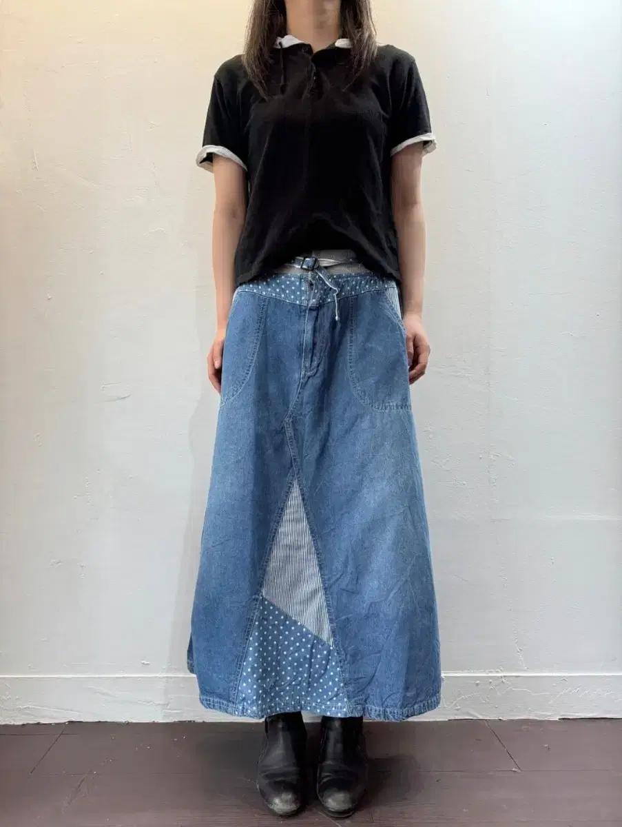 denim dot long skirt