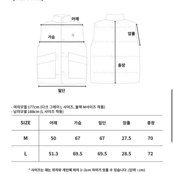 우알롱 조끼패딩 남자 여자 공용