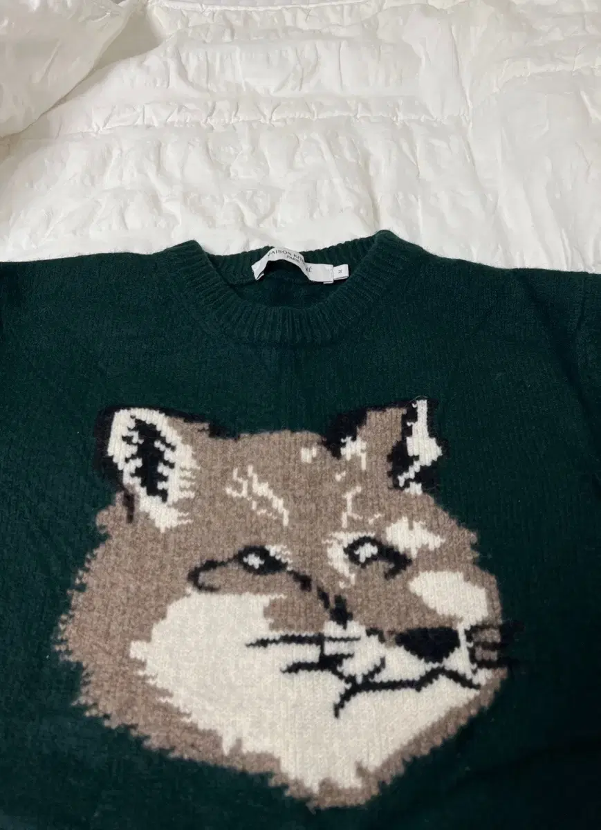 Maison Kitsune Fox Bighead Wool Knit Dark Green