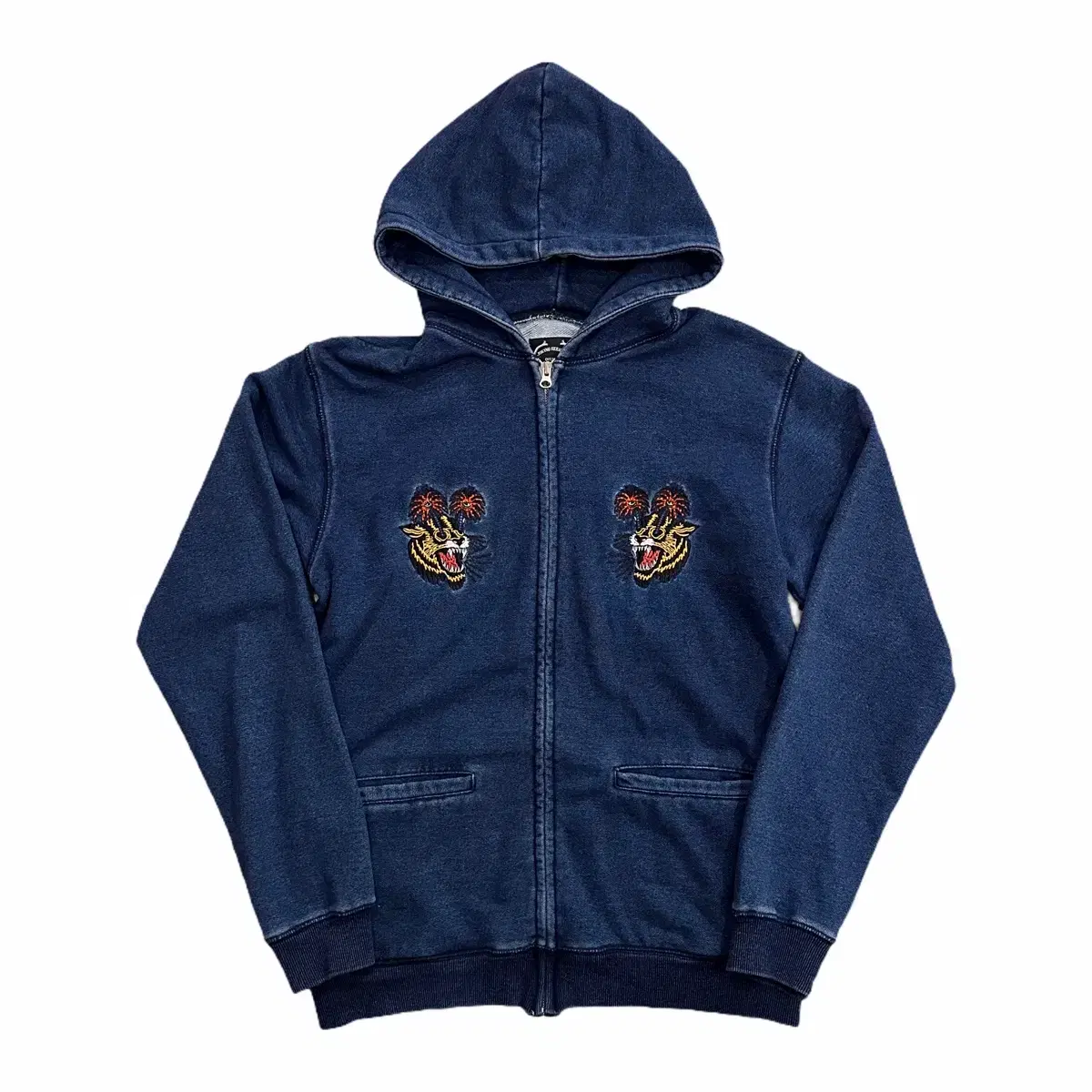 Denim Embroidered Hooded Zipper Up