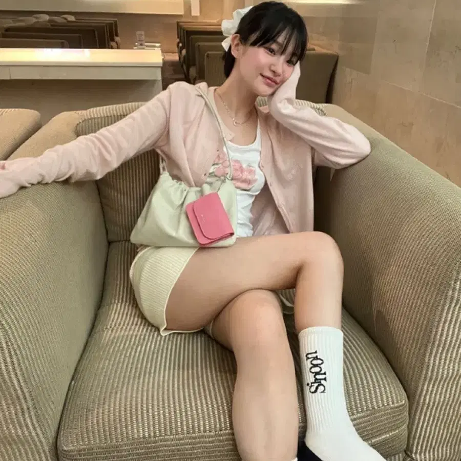 시눈 sinoon logo cardigan (light pink)