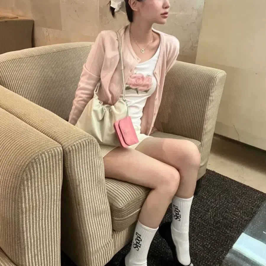 시눈 sinoon logo cardigan (light pink)