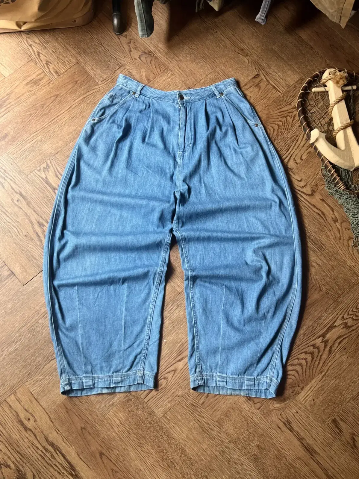 [30]JPN Vintage chambray wide-leg balloon pants