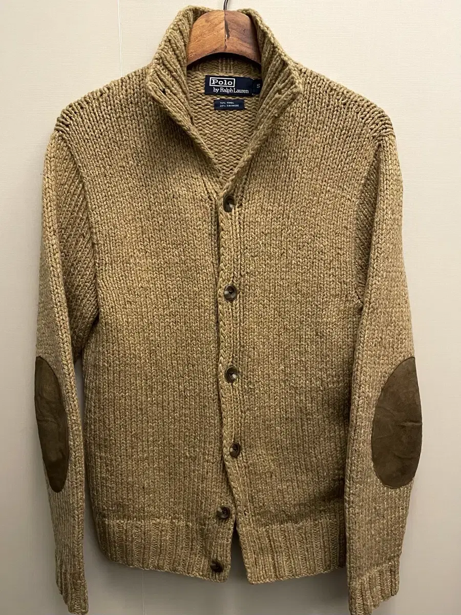 (S/97)POLO Ralph Lauren Wool, cashmere and cashmere elbow-patch knit cardigan