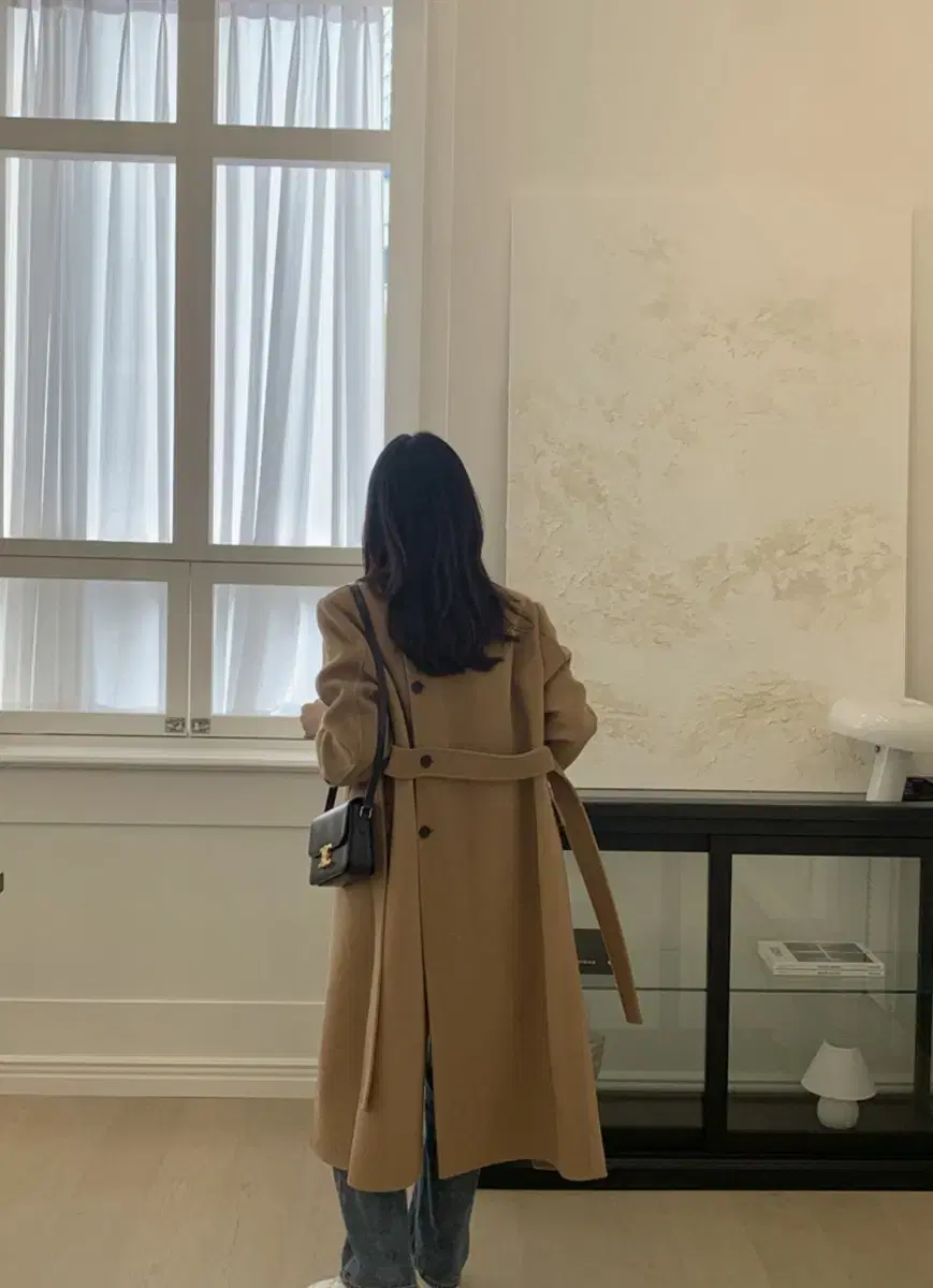 Saint Laurent Manette long coat in camel