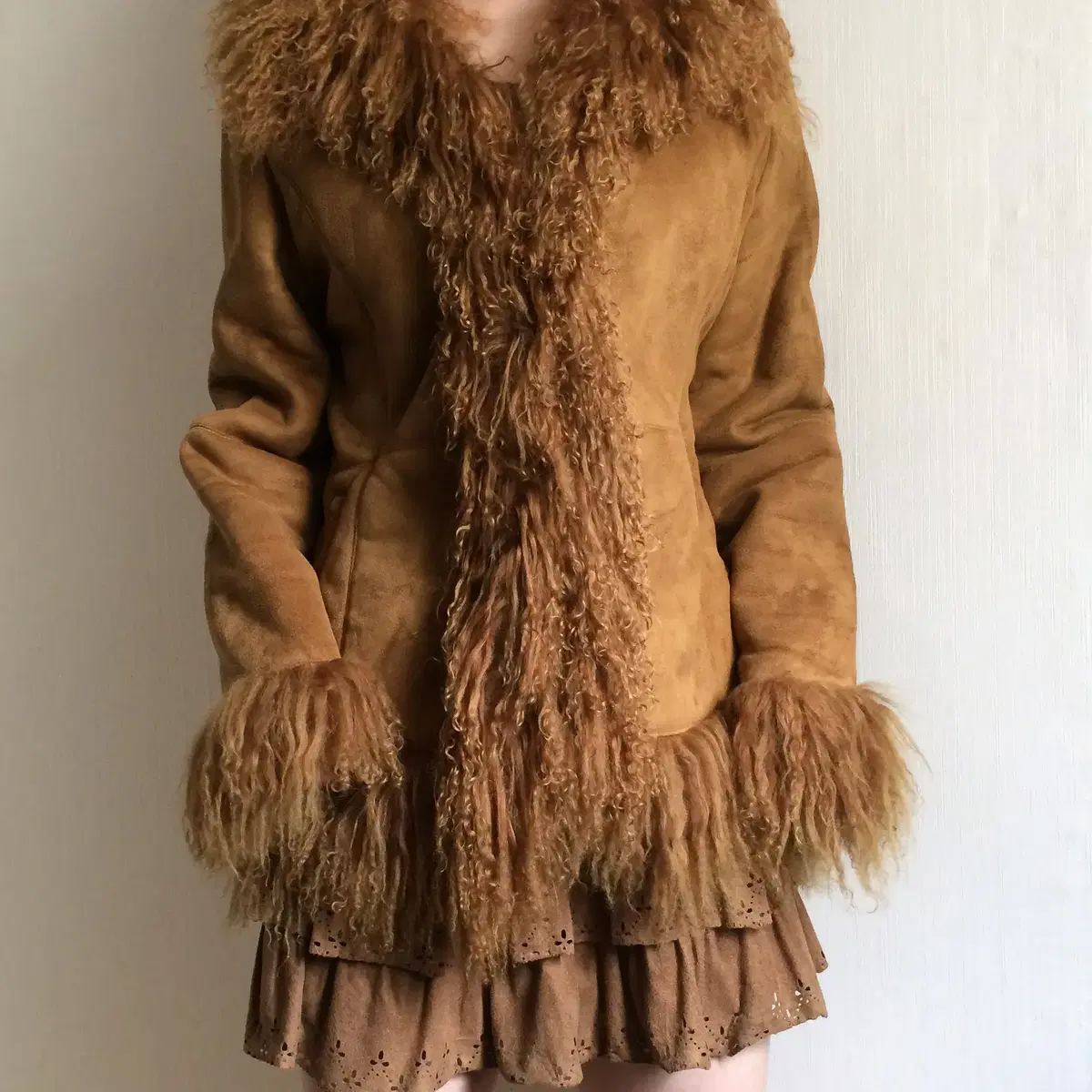 Tibet lamb fur trimming jacket