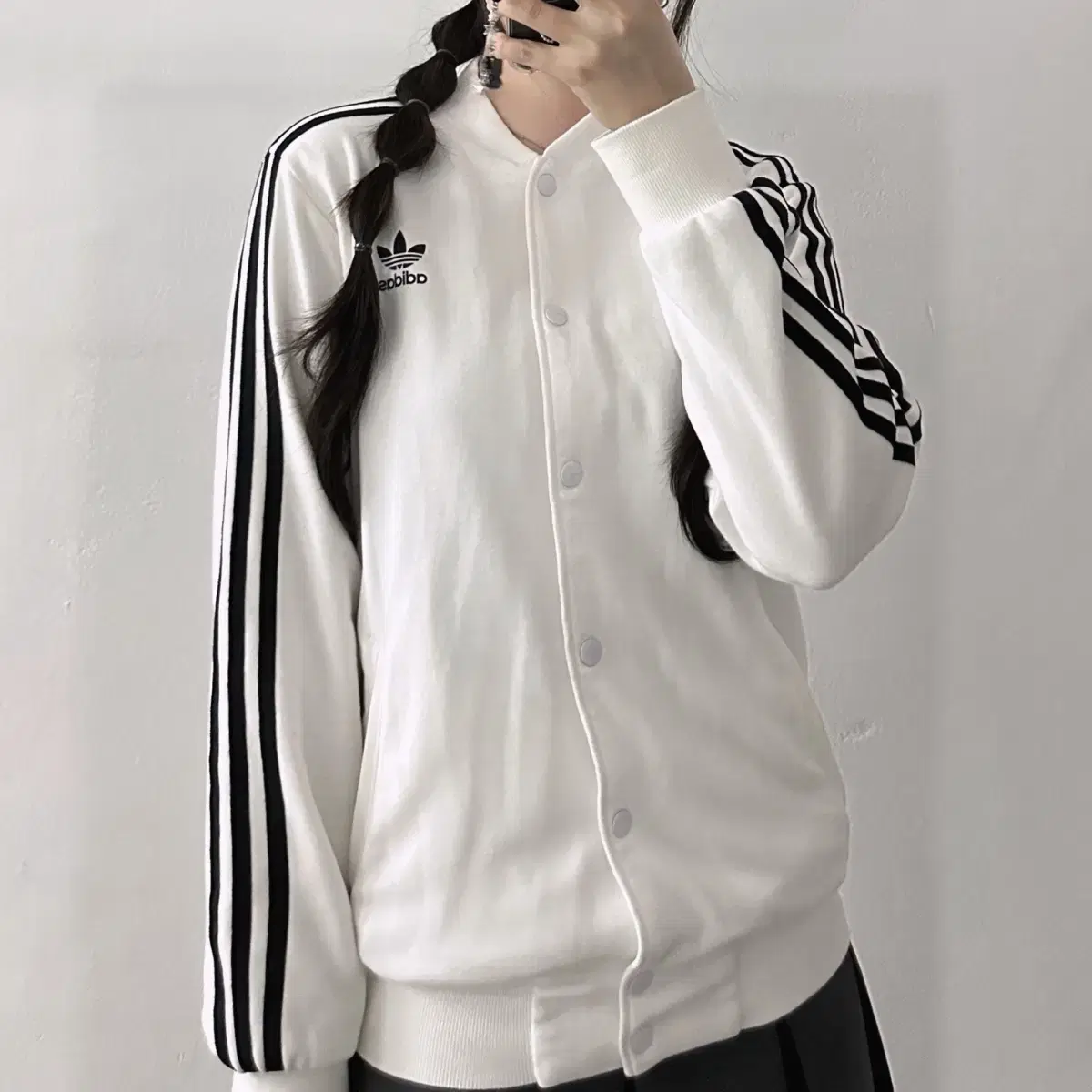 (M) Adidas Big Logo White Black and White-Black Bomber Jacket Jersey