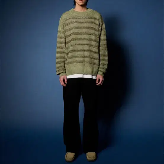 감마갤러니 니트스웨터 NETTED STRIPE KNIT [KHAKI]