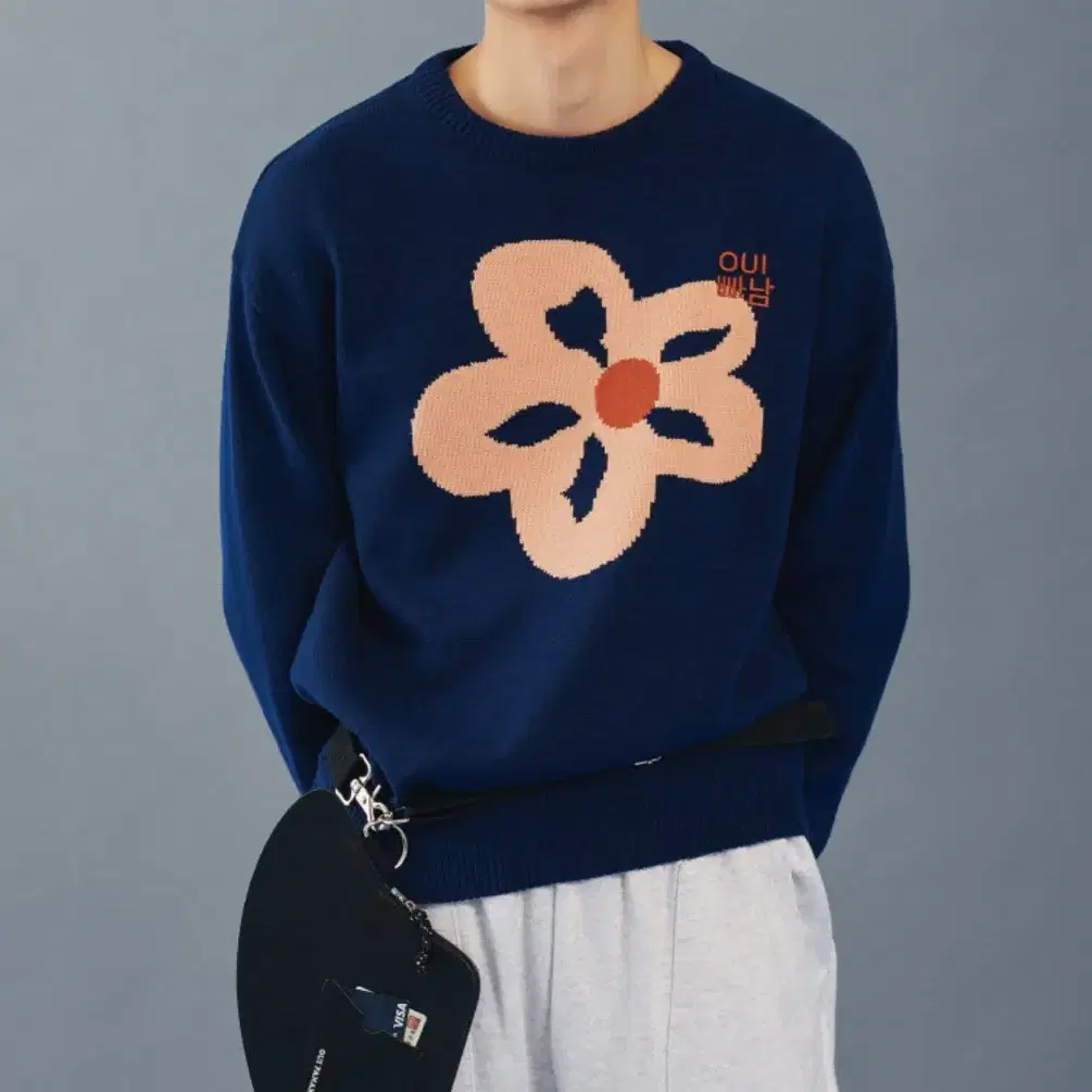 위빠남) BIG FLOWER LOGO KNIT(BLUE)