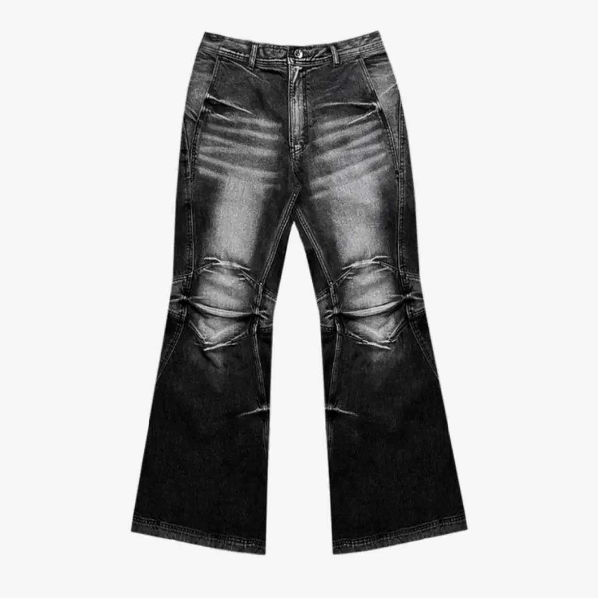 [L] BLR Bielal Double Yoke Biker Washed Denim Pants Black