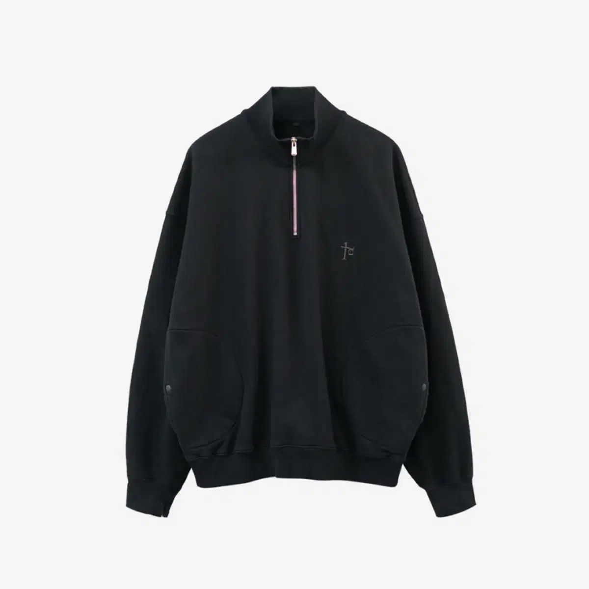 [4] Polyester Half-Zip Sweat Top Black