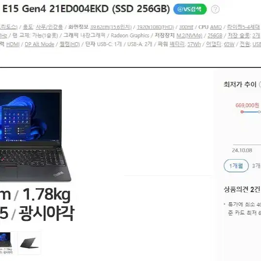 레노버 씽크패드 E15 Gen4 고성능 울트라북/램16G