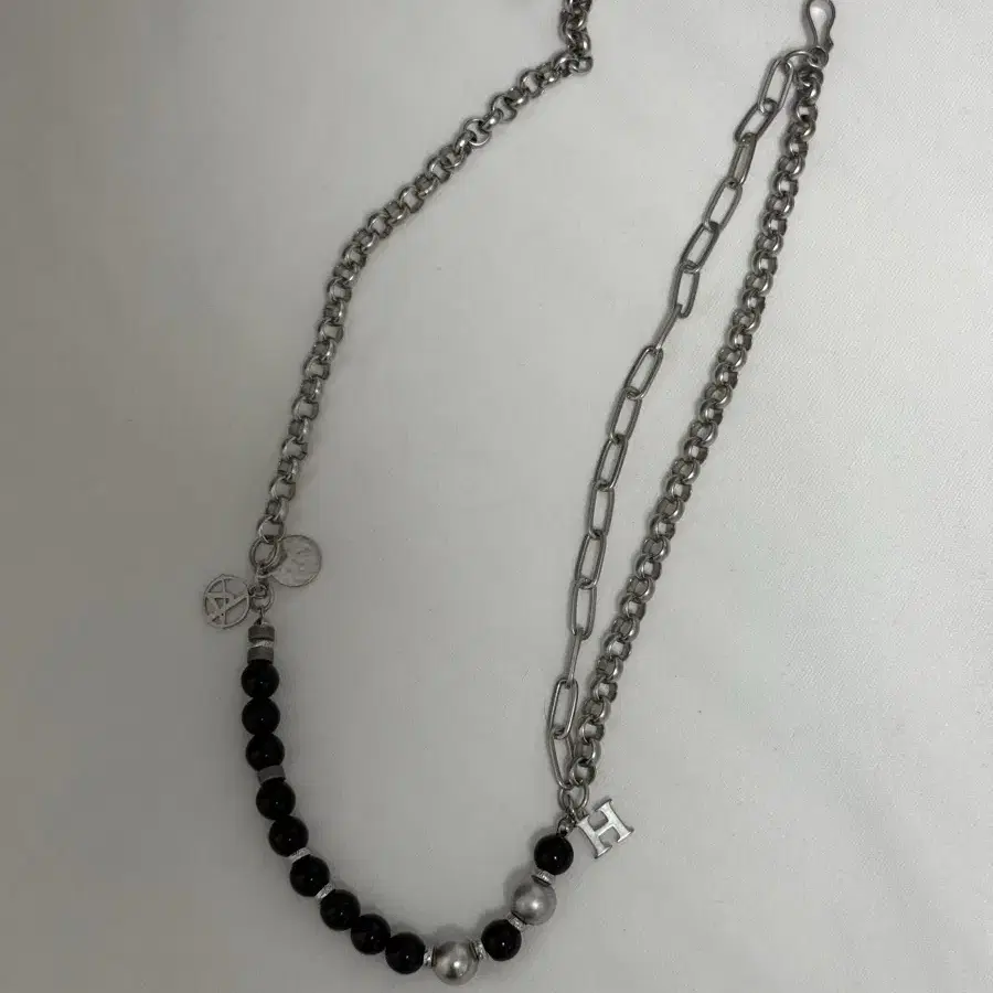 알렌느/ Gemstone metal mix necklace/ one si