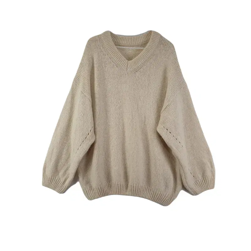 E7734 Women's FREE Beige Loose Fit V-Neck Knit/Dirk