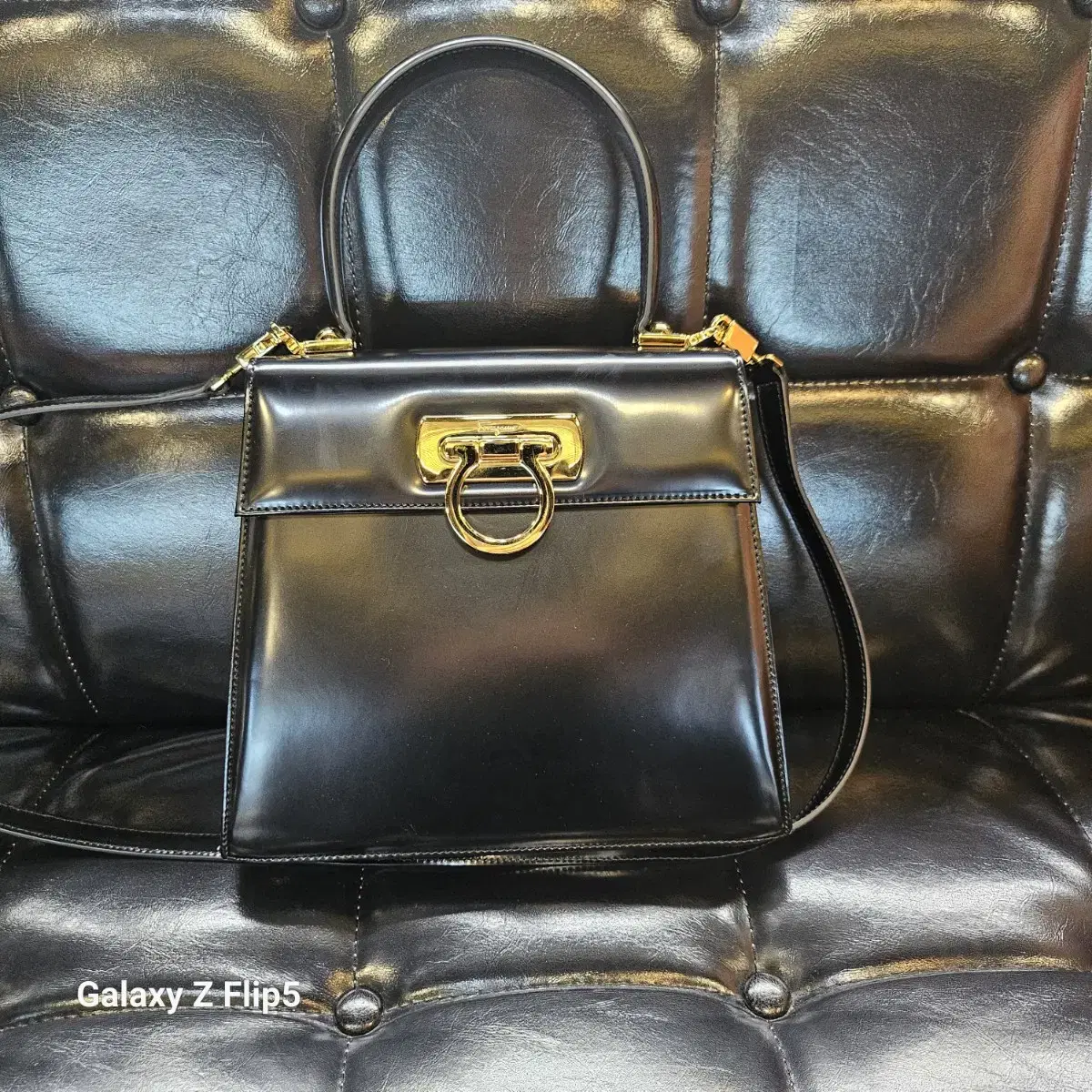 Ferragamo Gancini Top Handled Black Keum Tote and Shoulder Bag