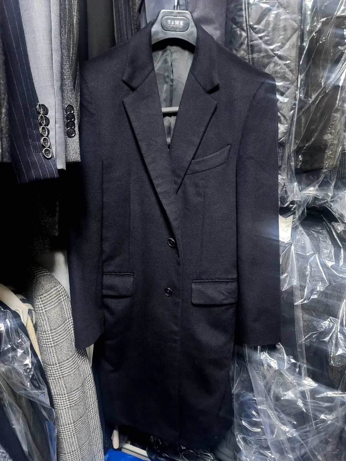 Time Homme / Italian Cashmere 100% Dark Navy Single Coat / 100