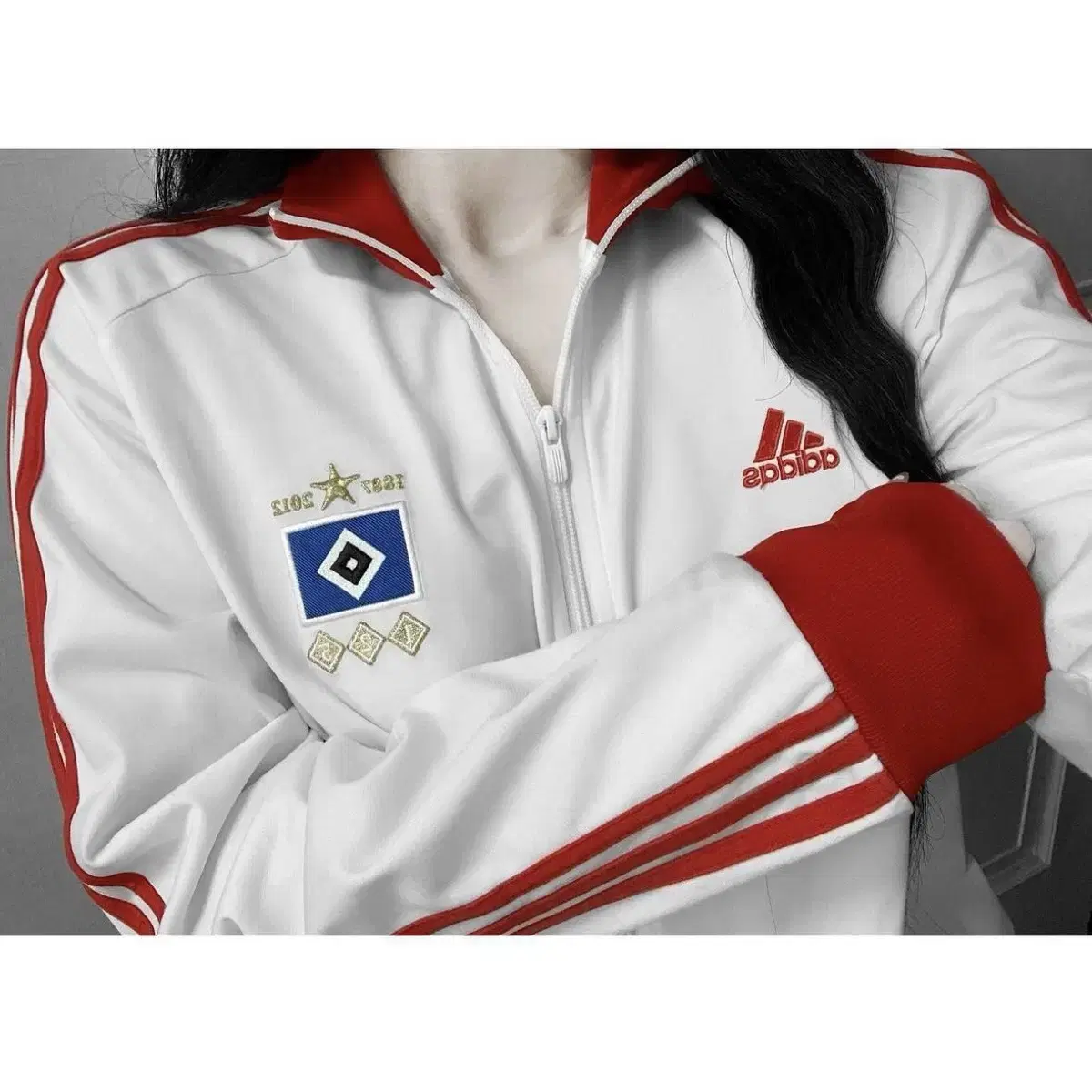 adidas Hamburg White Soccer Jersey Zip Up Track Top