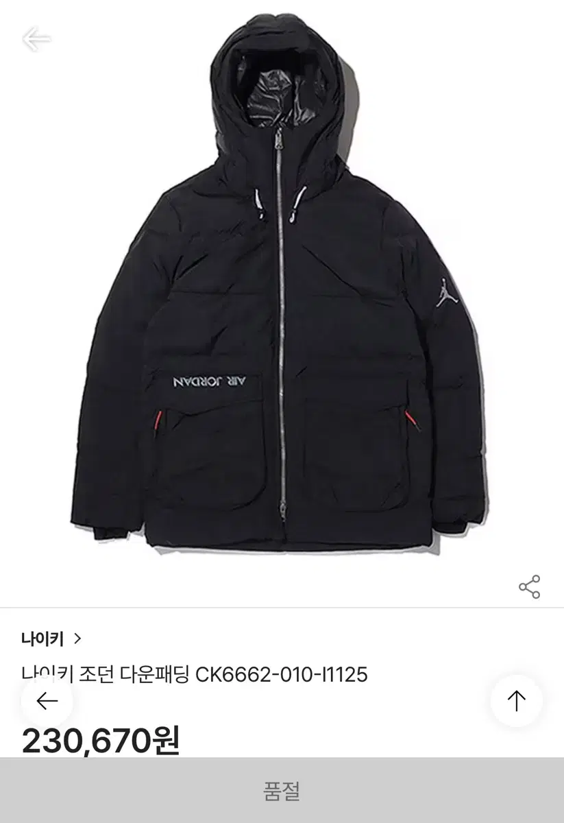 NIKE 나이키 조던 다운 패딩 CK6662-010 L사이즈 (100)