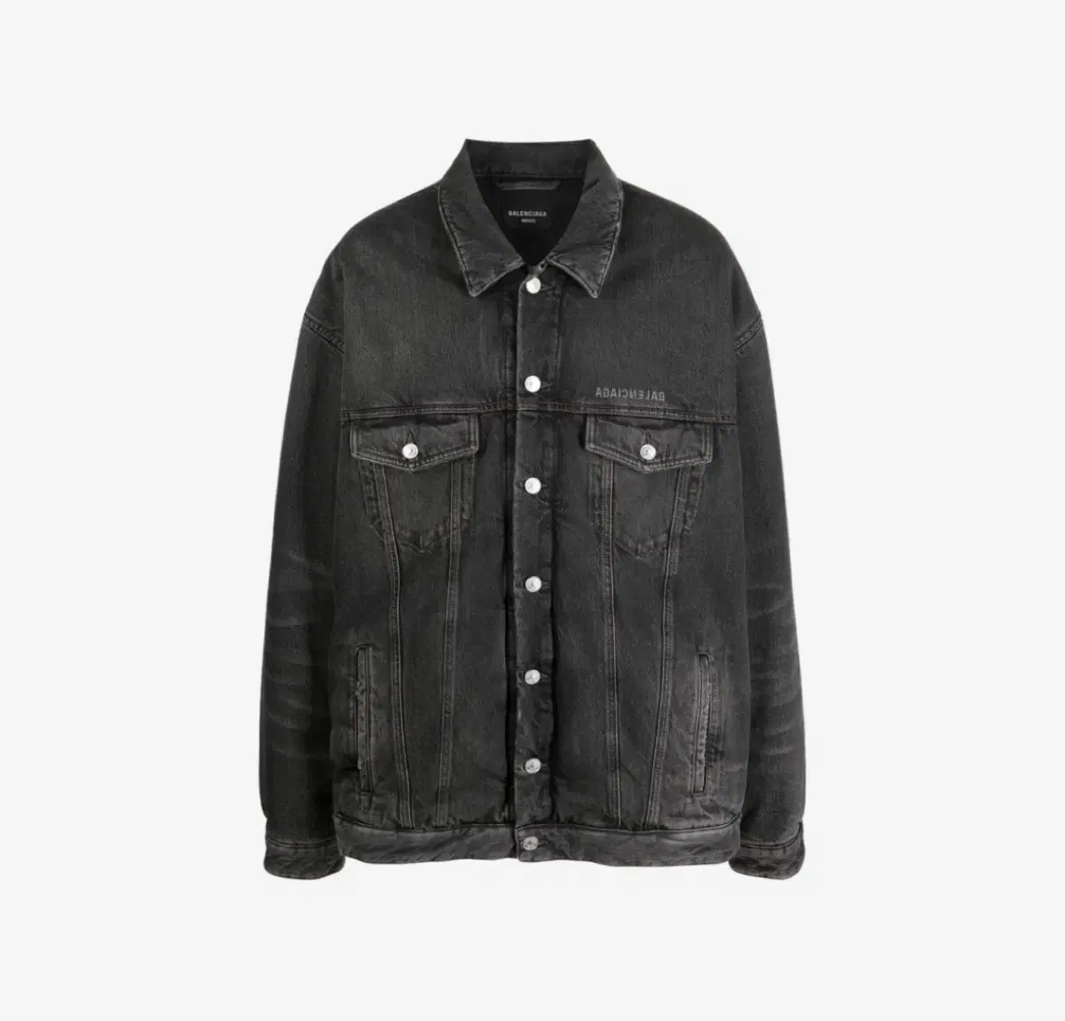 [52] Balenciaga Men's Embroidered Japanese Mirror Padded Denim Jacket Dark Gray