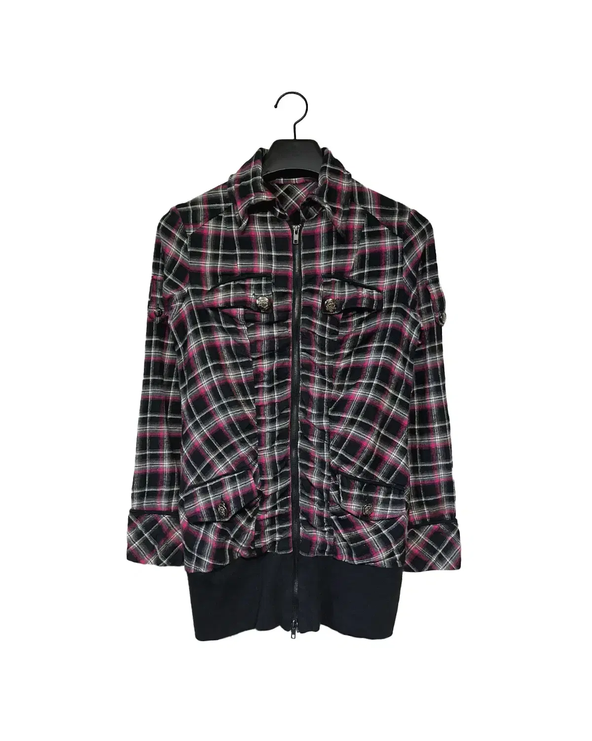 SHIRRING FLANNEL ZIP-UP