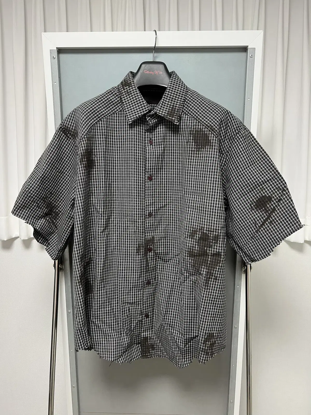 [L] STU 23SS Destroyed Painting Check Shirt Black