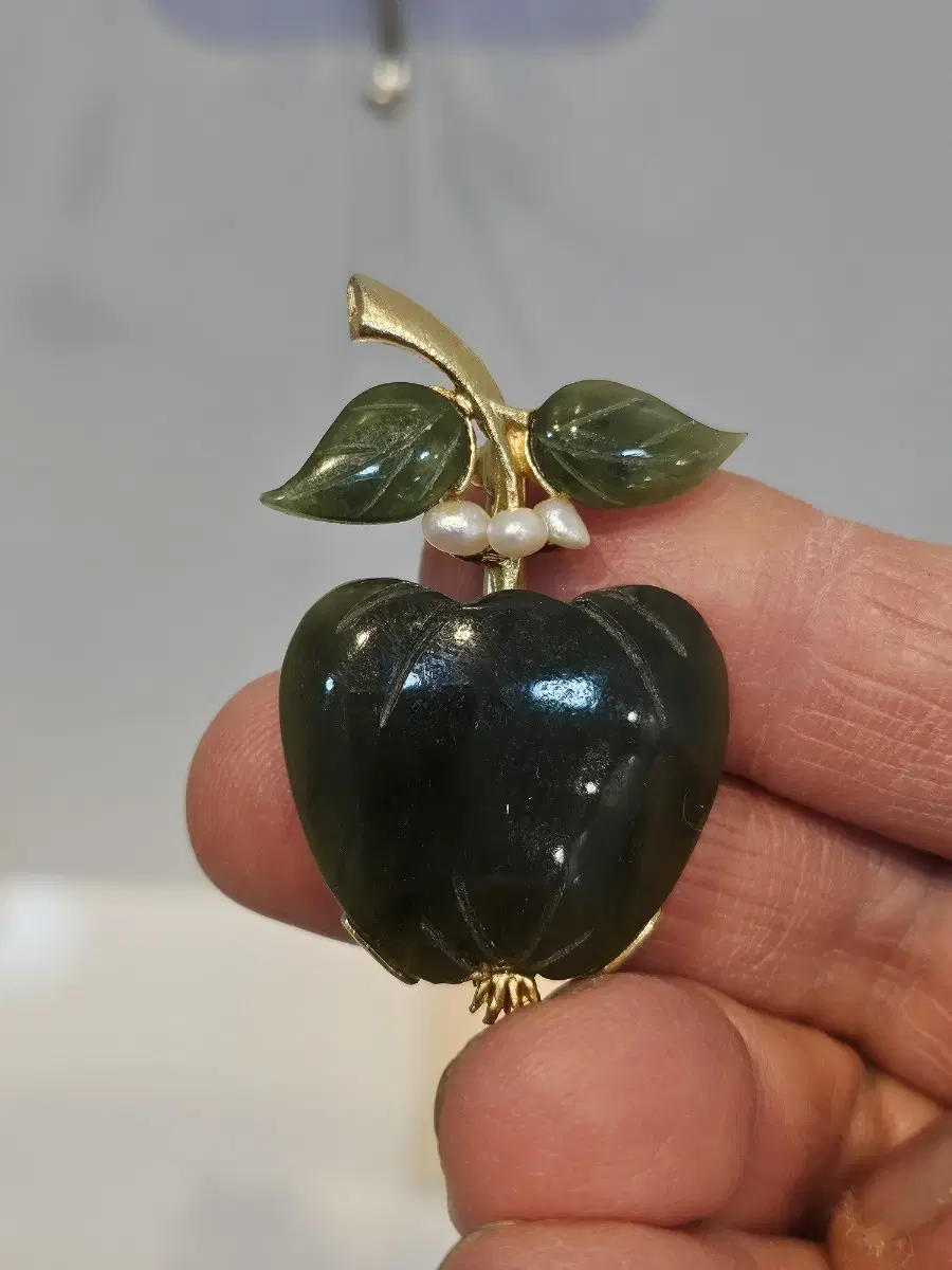 Natural Jade Apple Brooch