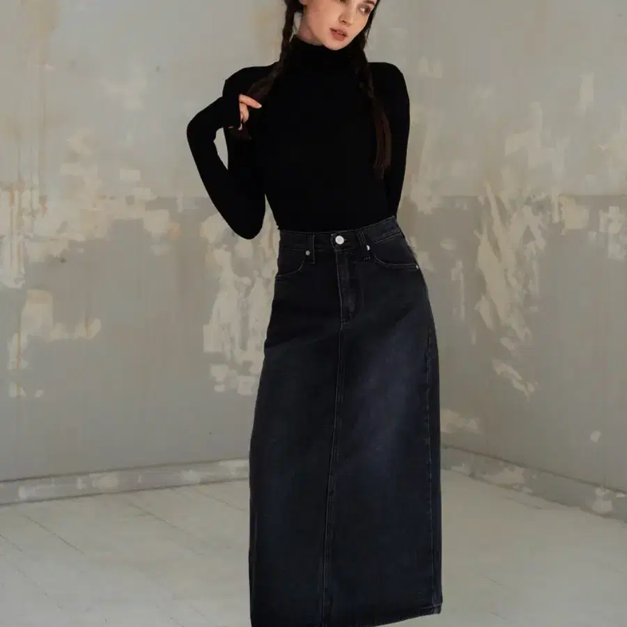 헤인트 / DAZE MIDI DENIM SKIRT(흑청 롱 스커트) /