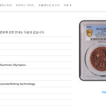 2024년 프랑스 2024 하계 올림픽 마스코트 PCGS 최고등급 주화