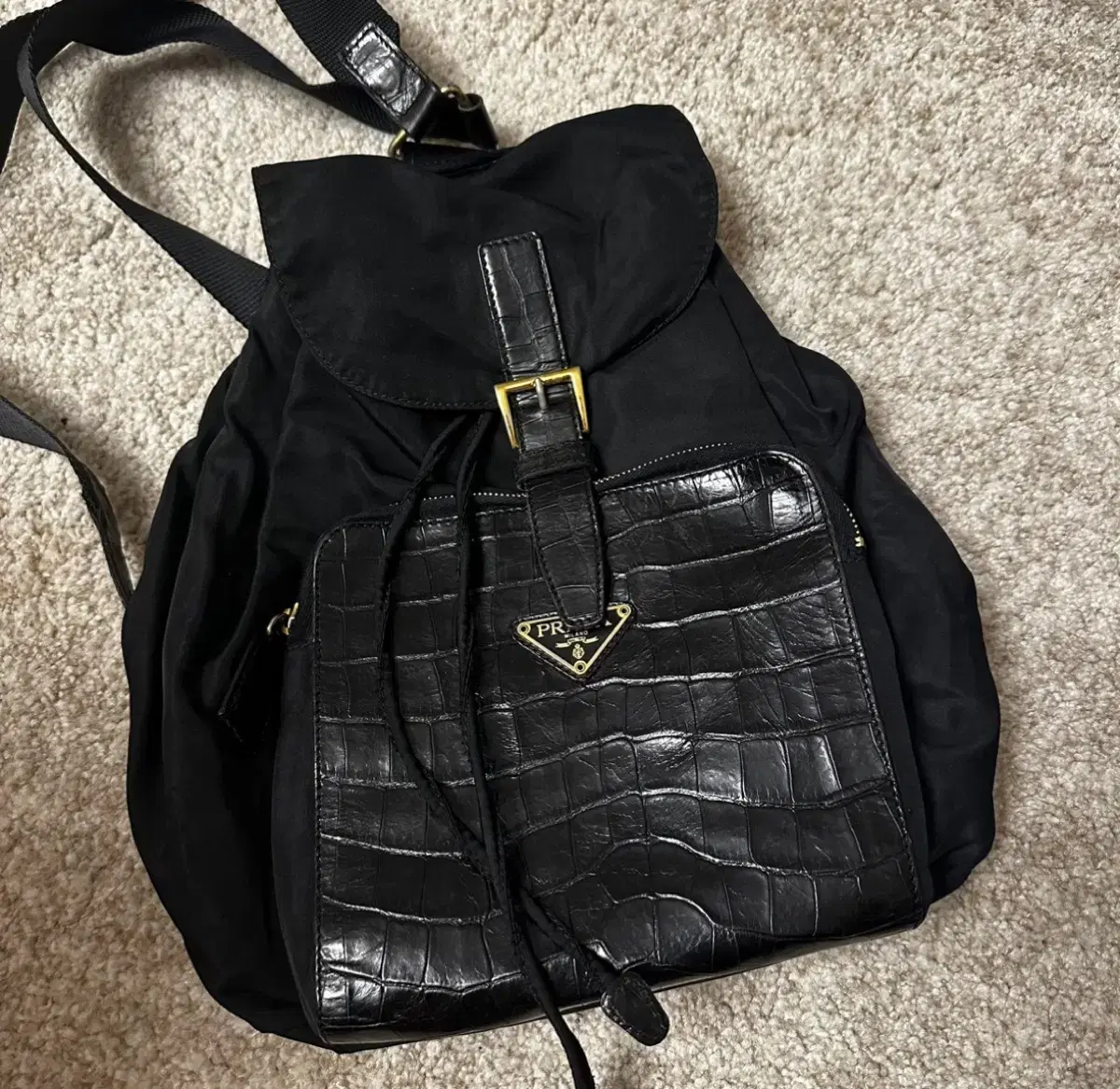 Vintage Prada Nylon Crocodile Pointed Pocket Keum Backpack