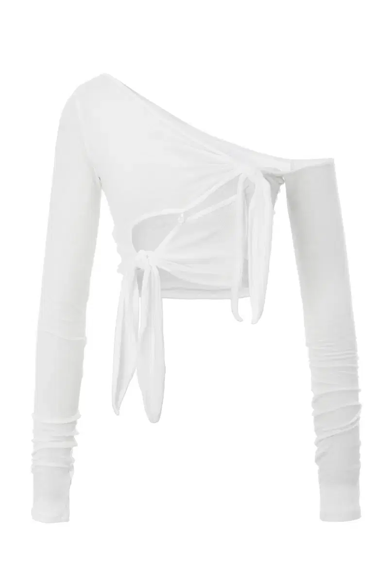 쓰리타임즈 Tied one-shoulder cardigan (white)