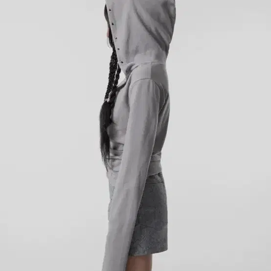 Leey RIVET HOODIE SHIRRING ROBE TOP GRAY