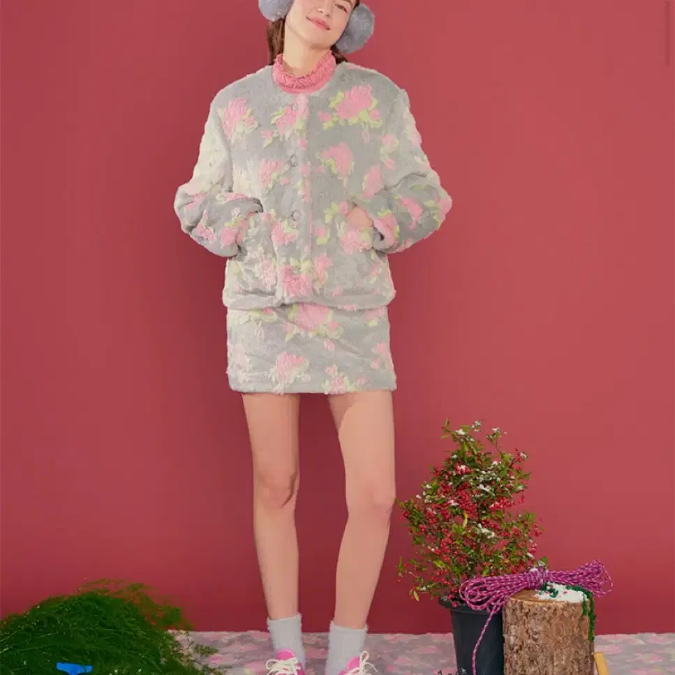 마가린 핑거스 itzy 리아 rose eco fur 로즈 에코 퍼자켓